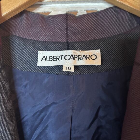 Vintage Albert Capraro Jacket Coat Blazer Gray Burgundy Plaid USA Union Made 16 - Picture 4 of 10